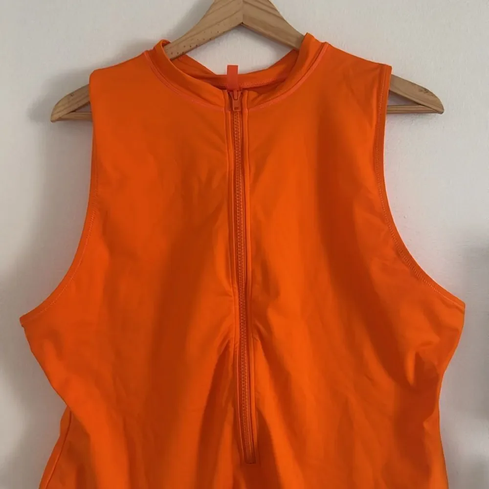 SKIMS Zip Front Sleeveless One Piece Orange NWT